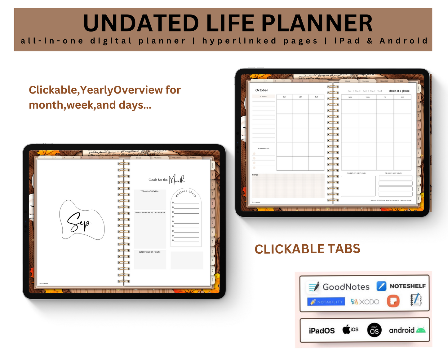 Premium Digital Planner 2024 Undated ipad goodnotes notability Samsung, Digital journal, daily planner planner digital Dated.