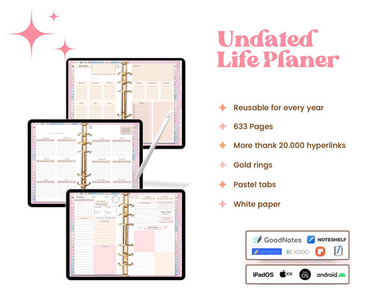 Undated Life Planner,Digital Planner, Goodnotes Planner, iPad Planner, Digital Planner...