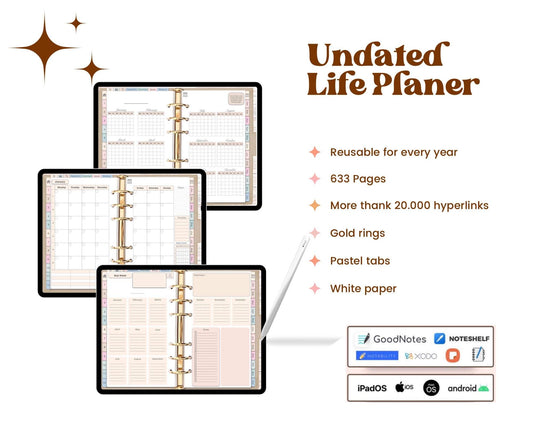 Undated Life Planner,Digital Planner, Goodnotes Planner, iPad Planner, Digital Planner...