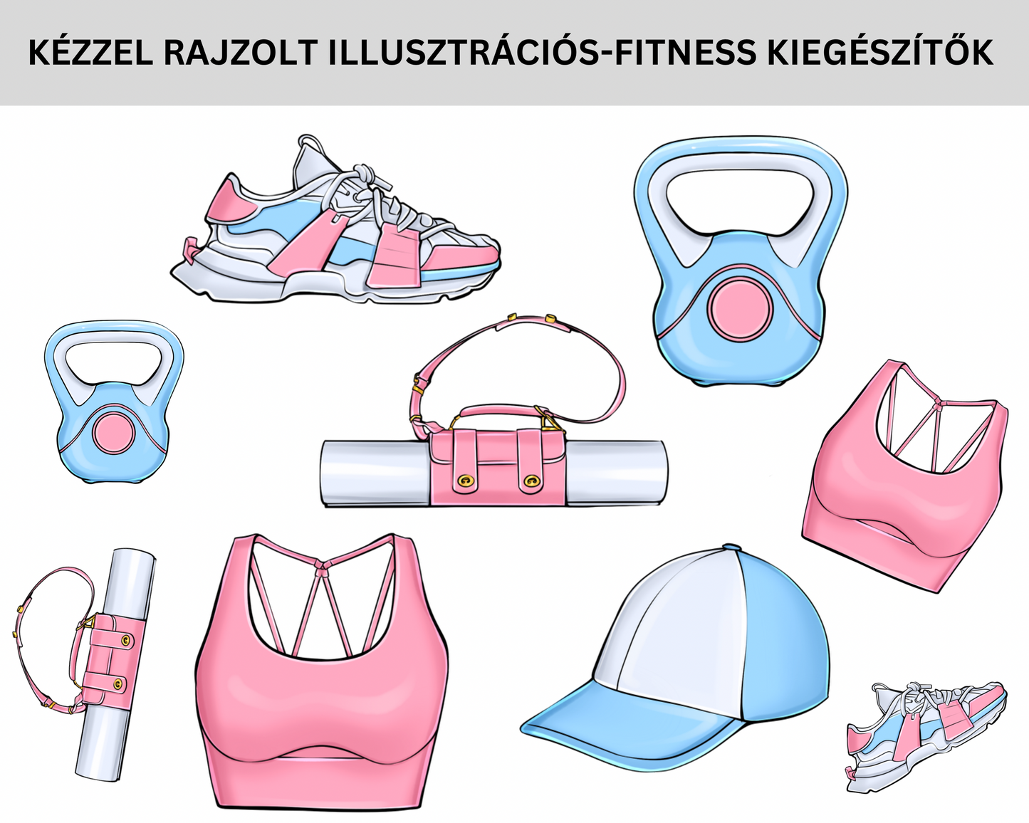 KÈZZEL RAJZOLT ILLUSZTRÁCIÓS- FITNESS KIEGÉSZÍTŐK