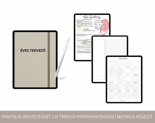Digitális Jegyzetfűzet | 12 Tárgyú Hiperhivatkozású lap | Jegyzetoldal Sablon | GoodNotes
