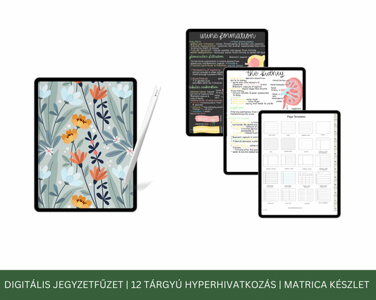Digitális Jegyzetfűzet | 12 Tárgyú Hiperhivatkozású lap | Jegyzetoldal Sablon | GoodNotes