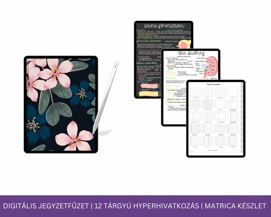 Digitális Jegyzetfűzet | 12 Tárgyú Hiperhivatkozású lap | Jegyzetoldal Sablon | GoodNotes